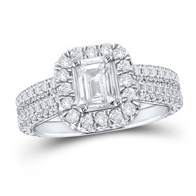 Emerald Enchantment 14kt White Gold Diamond Halo Bridal Wedding Ring Band Set - Splendid Jewellery