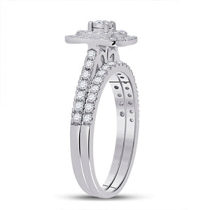 Enchanted Love | 10kt White Gold Diamond Halo Bridal Wedding Ring Set - Splendid Jewellery