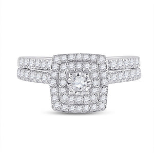 Enchanted Love | 10kt White Gold Diamond Halo Bridal Wedding Ring Set - Splendid Jewellery