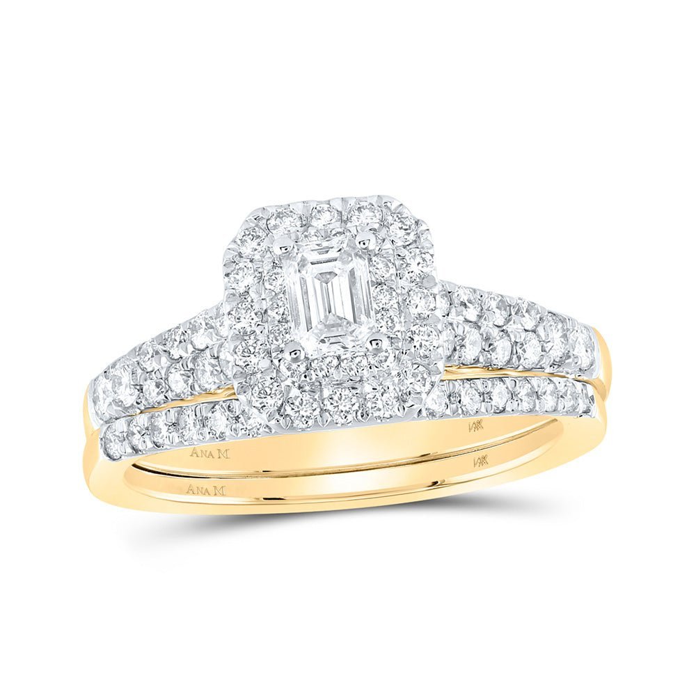 Enchanted Love | 14kt Yellow Gold Emerald Diamond Halo Bridal Wedding Ring Band Set 1 Cttw | Splendid Jewellery - Splendid Jewellery