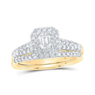 Enchanted Love | 14kt Yellow Gold Emerald Diamond Halo Bridal Wedding Ring Band Set 1 Cttw | Splendid Jewellery - Splendid Jewellery