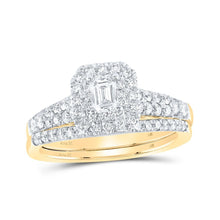 Load image into Gallery viewer, Enchanted Love | 14kt Yellow Gold Emerald Diamond Halo Bridal Wedding Ring Band Set 1 Cttw | Splendid Jewellery - Splendid Jewellery