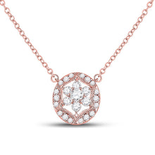 Load image into Gallery viewer, Enchanted Rose Diamond Pendant Necklace | 14kt Rose Gold Womens Round Diamond Floral Cluster Necklace 1/3 Cttw | Splendid Jewellery - Splendid Jewellery