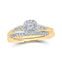 Load image into Gallery viewer, Enchanting 10kt Yellow Gold Princess Diamond Halo Bridal Wedding Ring Band Set 1/3 Cttw | Splendid Jewellery - Splendid Jewellery