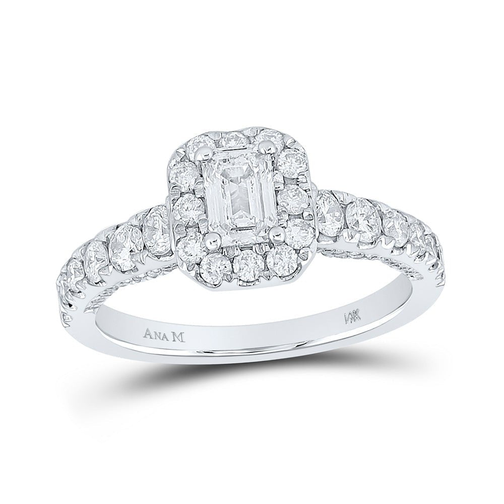 Enchanting 14kt White Gold Emerald Diamond Halo Bridal Wedding Engagement Ring - 1 - 1/2 Cttw - Splendid Jewellery