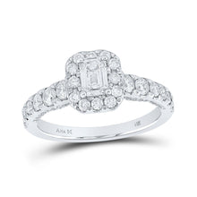 Load image into Gallery viewer, Enchanting 14kt White Gold Emerald Diamond Halo Bridal Wedding Engagement Ring - 1 - 1/2 Cttw - Splendid Jewellery