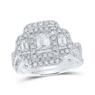 Enchanting 14kt White Gold Emerald Diamond Halo Bridal Wedding Ring Set - Splendid Jewellery