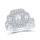 Enchanting 14kt White Gold Emerald Diamond Halo Bridal Wedding Ring Set - Splendid Jewellery