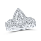 Enchanting 14kt White Gold Pear Diamond Halo Bridal Wedding Ring Band Set - A Mesmerizing Love Story - Splendid Jewellery