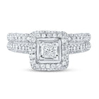 Enchanting 14kt White Gold Princess Diamond Halo Bridal Wedding Ring Band Set Front View from Splendid Jewellery