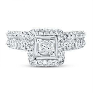 Enchanting 14kt White Gold Princess Diamond Halo Bridal Wedding Ring Band Set - Splendid Jewellery