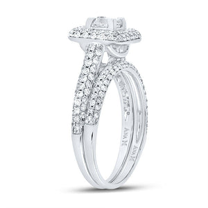 Enchanting 14kt White Gold Princess Diamond Halo Bridal Wedding Ring Band Set - Splendid Jewellery