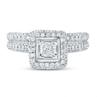 Enchanting 14kt White Gold Princess Diamond Halo Bridal Wedding Ring Band Set - Splendid Jewellery