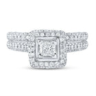 Enchanting 14kt White Gold Princess Diamond Halo Bridal Wedding Ring Band Set - Splendid Jewellery