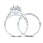 Enchanting 14kt White Gold Princess Diamond Halo Bridal Wedding Ring Band Set Side View from Splendid Jewellery