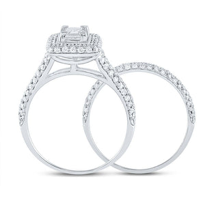 Enchanting 14kt White Gold Princess Diamond Halo Bridal Wedding Ring Band Set - Splendid Jewellery