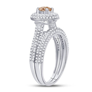 Enchanting 14kt White Gold Womens Round Brown Diamond Bridal Wedding Ring Band Set - Splendid Jewellery