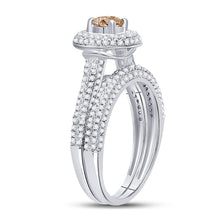 Load image into Gallery viewer, Enchanting 14kt White Gold Womens Round Brown Diamond Bridal Wedding Ring Band Set - Splendid Jewellery
