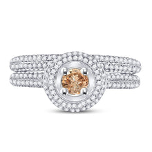 Load image into Gallery viewer, Enchanting 14kt White Gold Womens Round Brown Diamond Bridal Wedding Ring Band Set - Splendid Jewellery