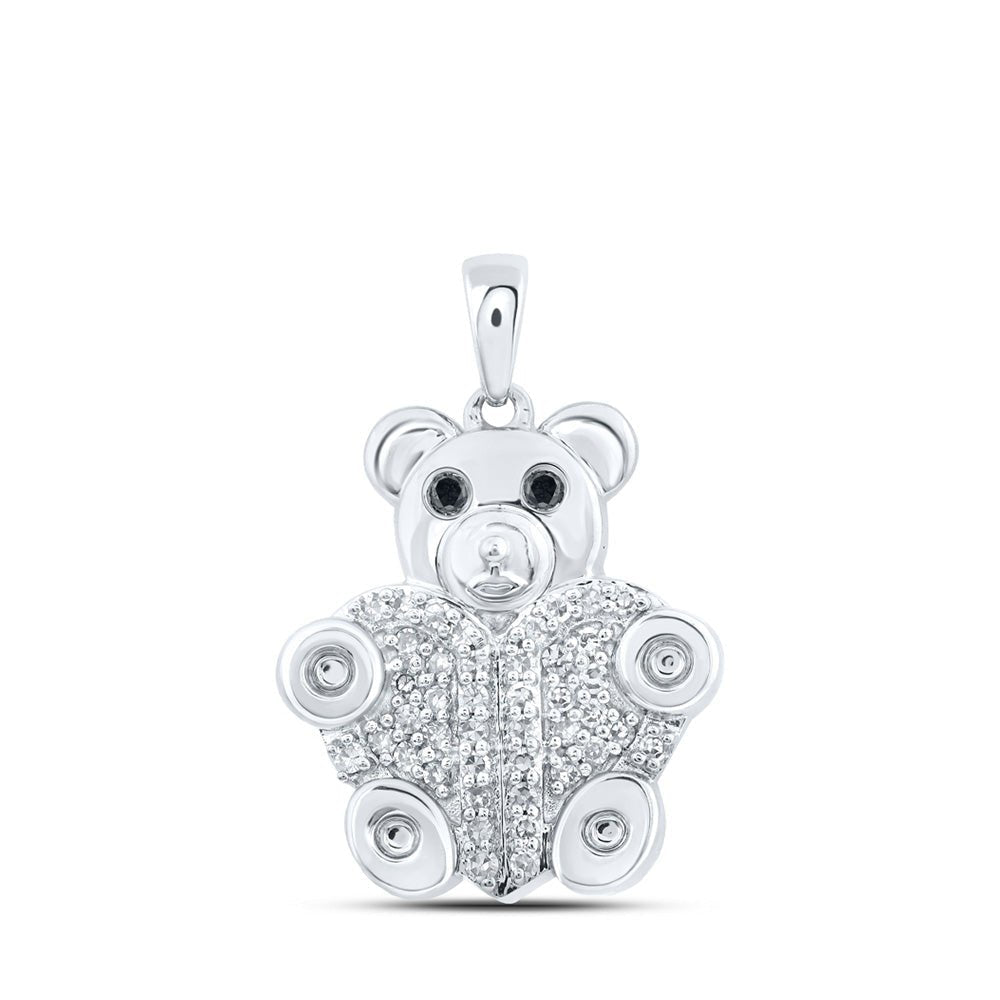 Enchanting Bear Pendant with Black Diamond | 10kt White Gold Animal Necklace 1/5 Cttw - Splendid Jewellery