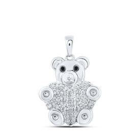 Enchanting Bear Pendant with Black Diamond | 10kt White Gold Animal Necklace 1/5 Cttw - Splendid Jewellery