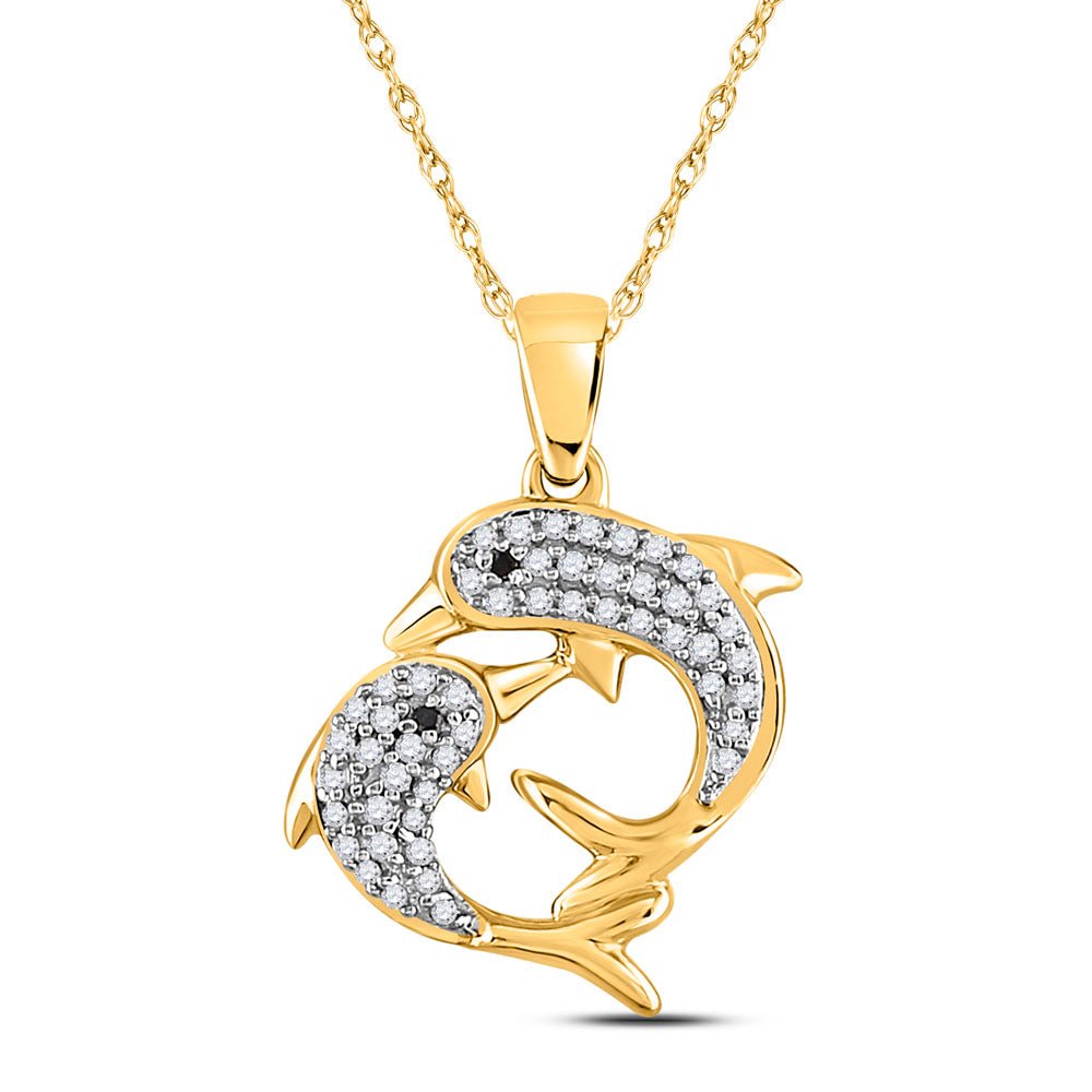 Enchanting Black Diamond Dolphin Pendant | 10kt Yellow Gold Animal & Bug Necklace - Splendid Jewellery