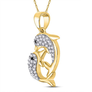 Enchanting Black Diamond Dolphin Pendant | 10kt Yellow Gold Animal & Bug Necklace - Splendid Jewellery