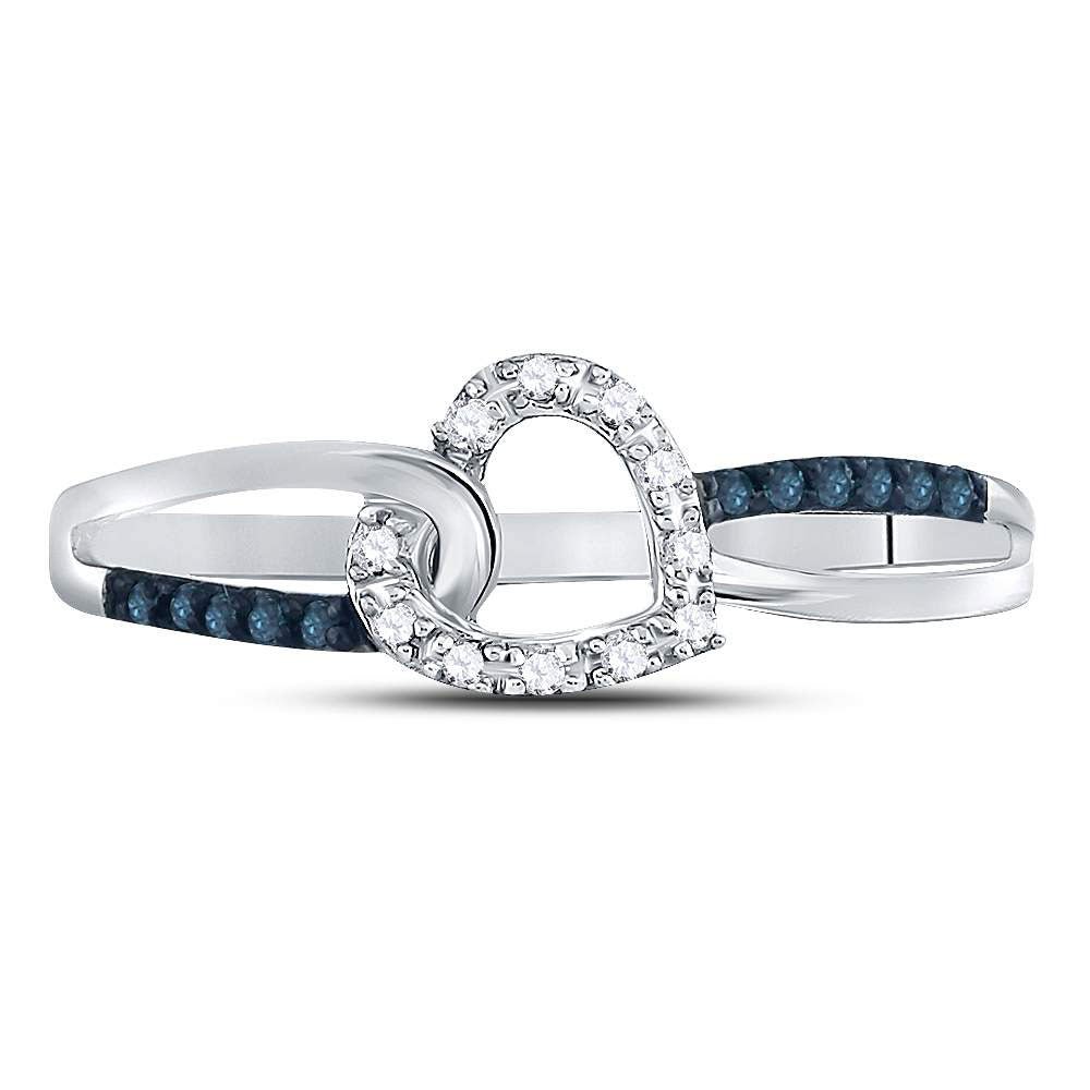 Enchanting Blue Diamond Heart Ring | 10kt White Gold Womens Round Blue Color Enhanced Diamond Captured Heart Ring 1/10 Cttw | Splendid Jewellery - Splendid Jewellery