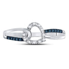 Enchanting Blue Diamond Heart Ring | 10kt White Gold Womens Round Blue Color Enhanced Diamond Captured Heart Ring 1/10 Cttw | Splendid Jewellery - Splendid Jewellery