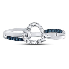 Enchanting Blue Diamond Heart Ring | 10kt White Gold Womens Round Blue Color Enhanced Diamond Captured Heart Ring 1/10 Cttw | Splendid Jewellery - Splendid Jewellery