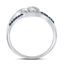 Load image into Gallery viewer, Enchanting Blue Diamond Heart Ring | 10kt White Gold Womens Round Blue Color Enhanced Diamond Captured Heart Ring 1/10 Cttw | Splendid Jewellery Top View from Splendid Jewellery