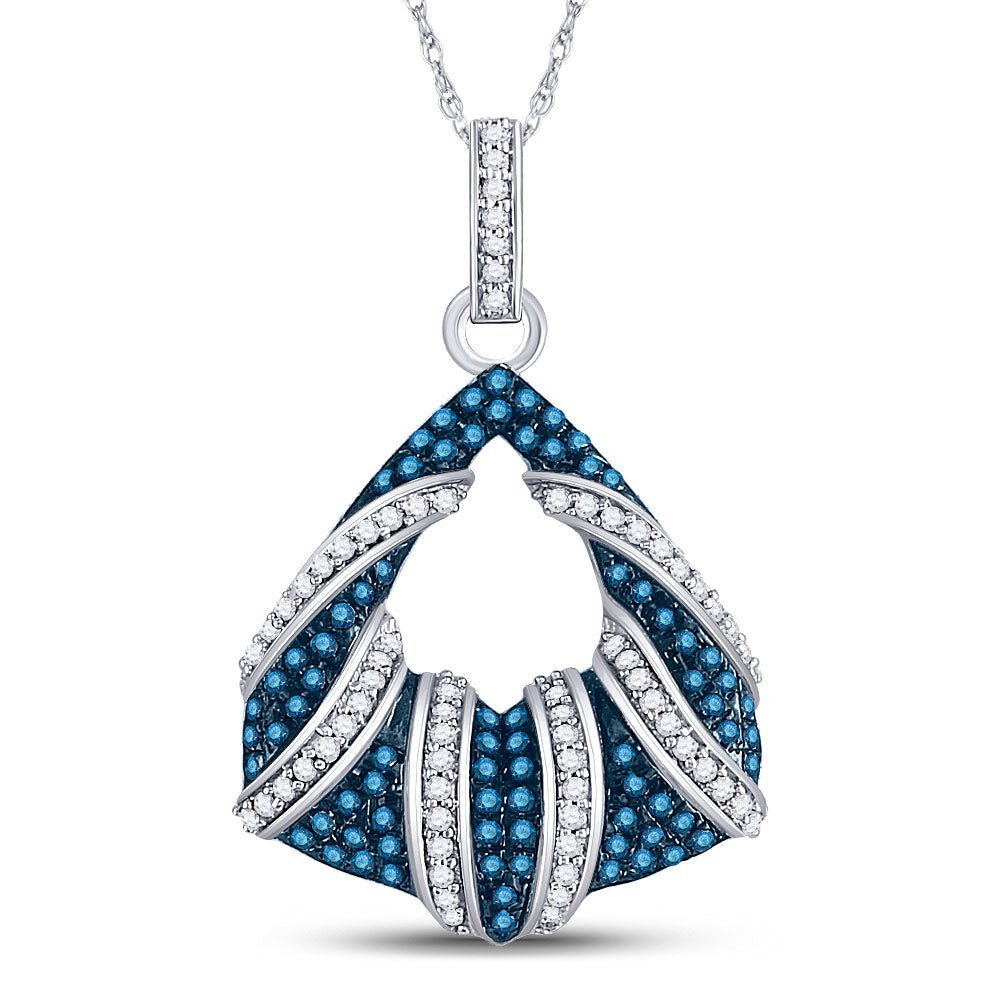 Enchanting Blue Diamond Pendant | 10kt White Gold Womens Round Blue Color Enhanced Diamond Pendant 1/3 Cttw | Splendid Jewellery - Splendid Jewellery