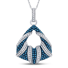 Enchanting Blue Diamond Pendant | 10kt White Gold Womens Round Blue Color Enhanced Diamond Pendant 1/3 Cttw | Splendid Jewellery - Splendid Jewellery