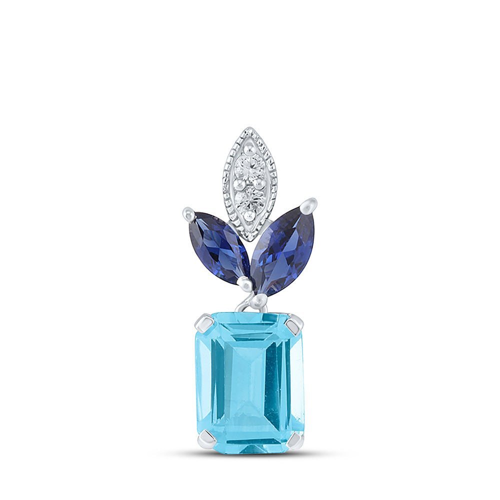 Enchanting Blue Harmony Pendant | 10kt White Gold Womens Emerald Lab - Created Gemstone Fashion Pendant 2 - 5/8 Cttw - Splendid Jewellery