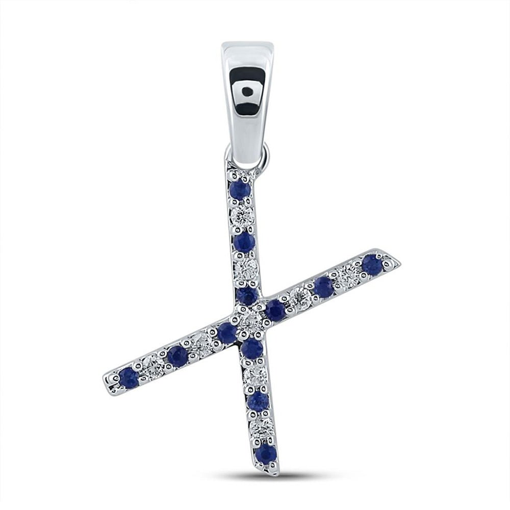 Enchanting Blue Sapphire and Diamond X Letter Pendant in 10kt White Gold - Splendid Jewellery