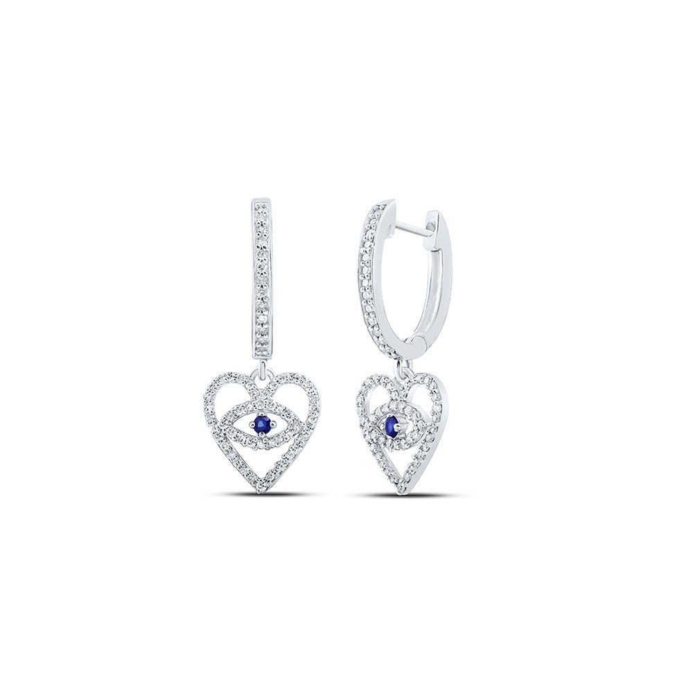 Enchanting Blue Sapphire Diamond Heart Dangle Earrings in 10kt White Gold - Splendid Jewellery