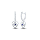 Enchanting Blue Sapphire Diamond Heart Dangle Earrings in 10kt White Gold - Splendid Jewellery