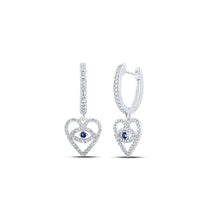 Load image into Gallery viewer, Enchanting Blue Sapphire Diamond Heart Dangle Earrings in 10kt White Gold - Splendid Jewellery