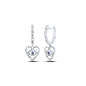 Enchanting Blue Sapphire Diamond Heart Dangle Earrings in 10kt White Gold - Splendid Jewellery