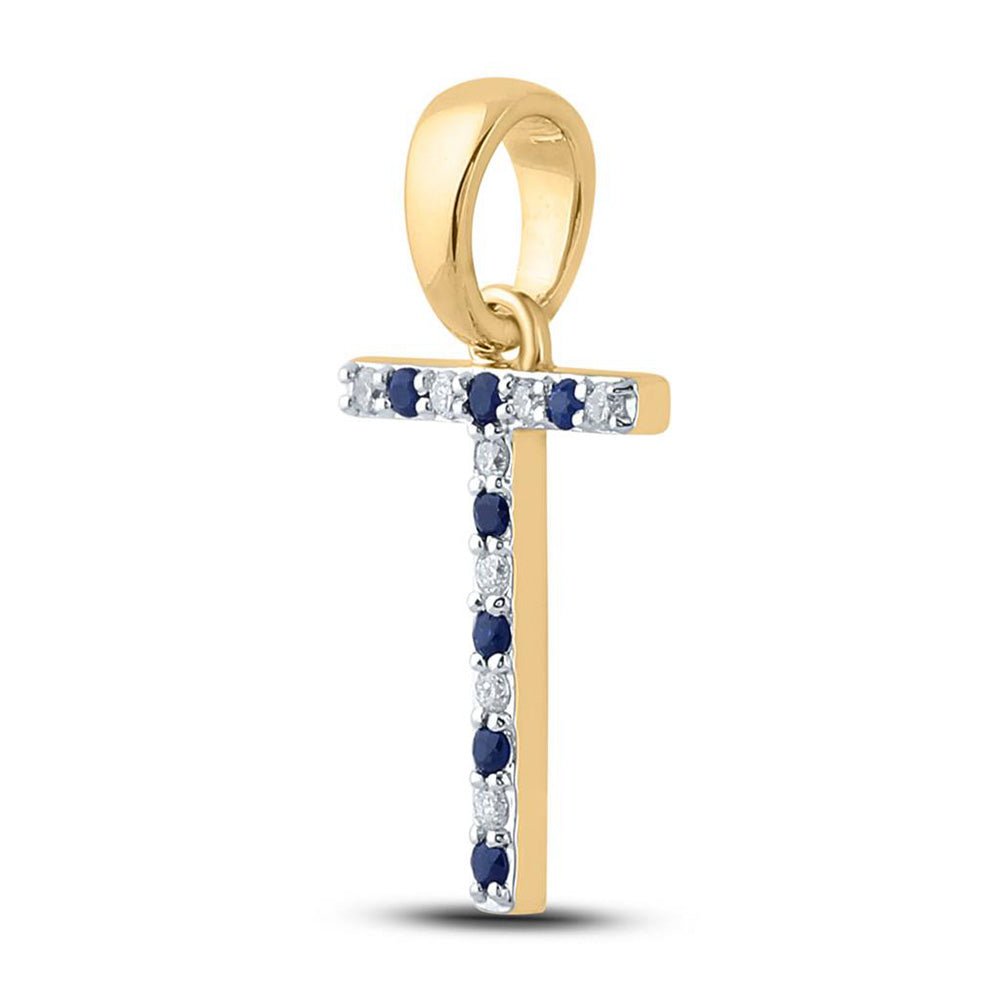 Enchanting Blue Sapphire & Diamond T - Shaped Initial Pendant - Splendid Jewellery