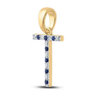 Enchanting Blue Sapphire & Diamond T - Shaped Initial Pendant - Splendid Jewellery