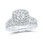 Enchanting Blue Sapphire Halo Diamond Wedding Ring Set - Splendid Jewellery
