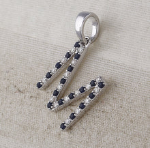 Load image into Gallery viewer, Enchanting Blue Sapphire Initial Pendant Side view from the 10Kt White Gold Womens Round Blue Sapphire Initial M Letter Pendant 3 8 Cttwpin288615 collection by Splendid Jewellery