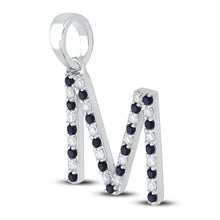 Load image into Gallery viewer, Enchanting Blue Sapphire Initial Pendant Side 2 view from the 10Kt White Gold Womens Round Blue Sapphire Initial M Letter Pendant 3 8 Cttwpin288615 collection by Splendid Jewellery