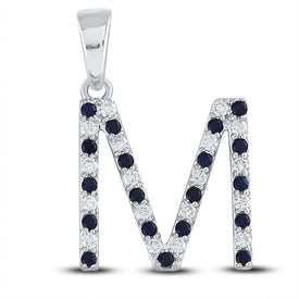 Enchanting Blue Sapphire Initial Pendant Top view from the 10Kt White Gold Womens Round Blue Sapphire Initial M Letter Pendant 3 8 Cttwpin288615 collection by Splendid Jewellery