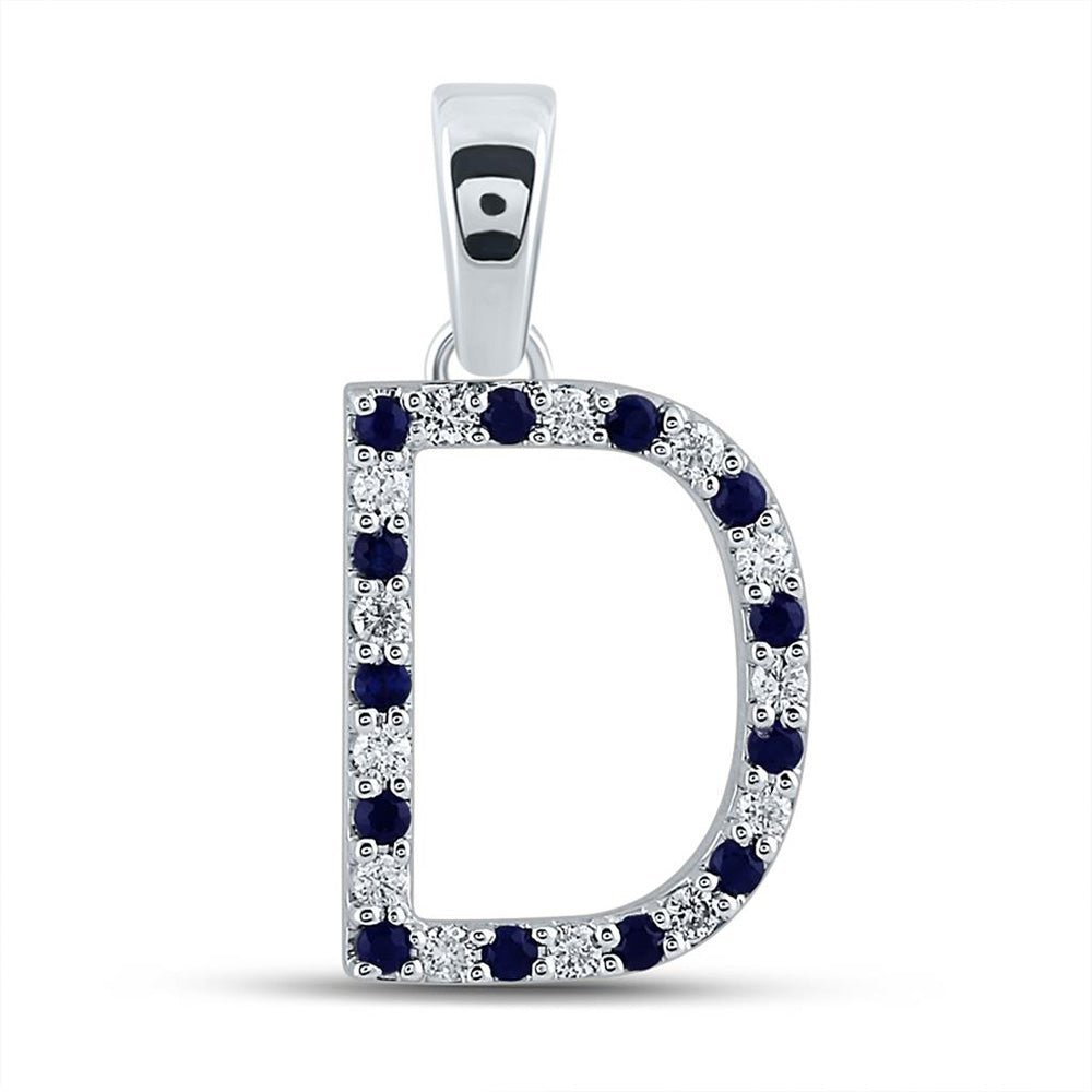 Enchanting Blue Sapphire Initial Pendant in 10kt White Gold - Splendid Jewellery