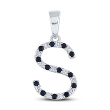 Load image into Gallery viewer, Enchanting Blue Sapphire Initial Pendant in 10kt White Gold Top view from the 10Kt White Gold Womens Round Blue Sapphire Initial S Letter Pendant 1 4 Cttwpin288616 collection by Splendid Jewellery