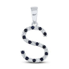 Enchanting Blue Sapphire Initial Pendant in 10kt White Gold Top view from the 10Kt White Gold Womens Round Blue Sapphire Initial S Letter Pendant 1 4 Cttwpin288616 collection by Splendid Jewellery