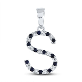 Enchanting Blue Sapphire Initial Pendant in 10kt White Gold Top view from the 10Kt White Gold Womens Round Blue Sapphire Initial S Letter Pendant 1 4 Cttwpin288616 collection by Splendid Jewellery