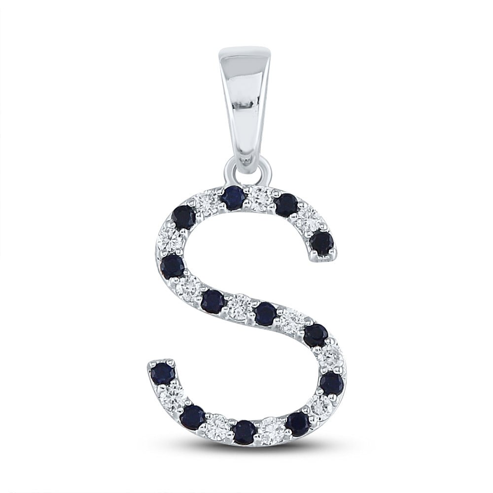 Enchanting Blue Sapphire Initial Pendant in 10kt White Gold - Splendid Jewellery